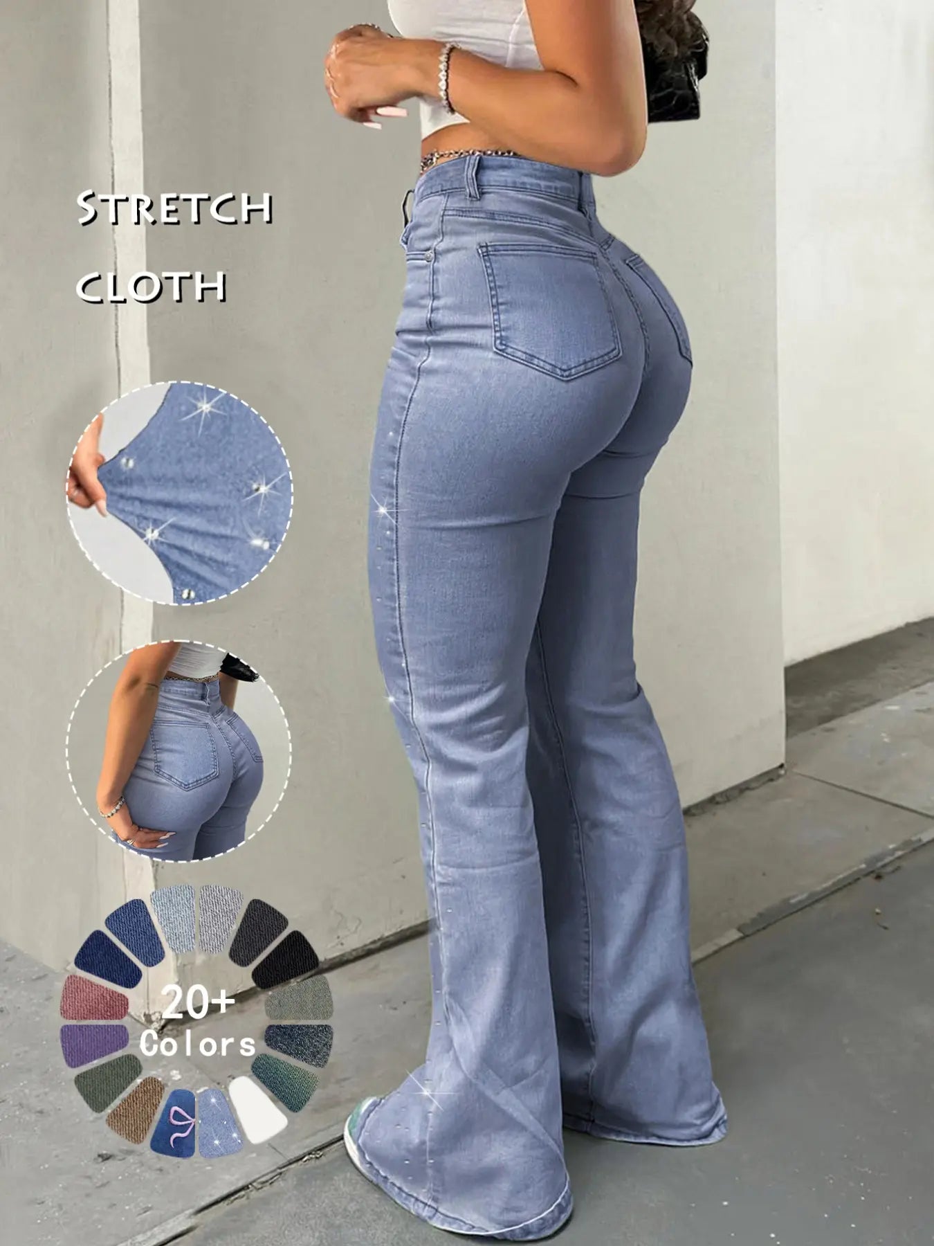 GILIPUR Y2K Women'S High Waist Flare Leg Jeans, Casual Button Fly Pocket Design Bell Bottom Denim Pants, Women'S Bottoms for Daily Wear, Kardashian Style, 000 Jeans, Light Wash, Flared Leg Jeans, Womenswear
