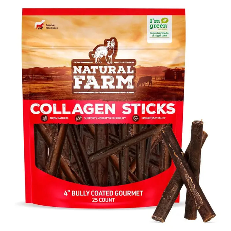 Natural Farm Gourmet Collagen Sticks - 4 Inch, 10 Count, 95% Collagen, Premium Beef, Long-Lasting Chew Treats for Dogs