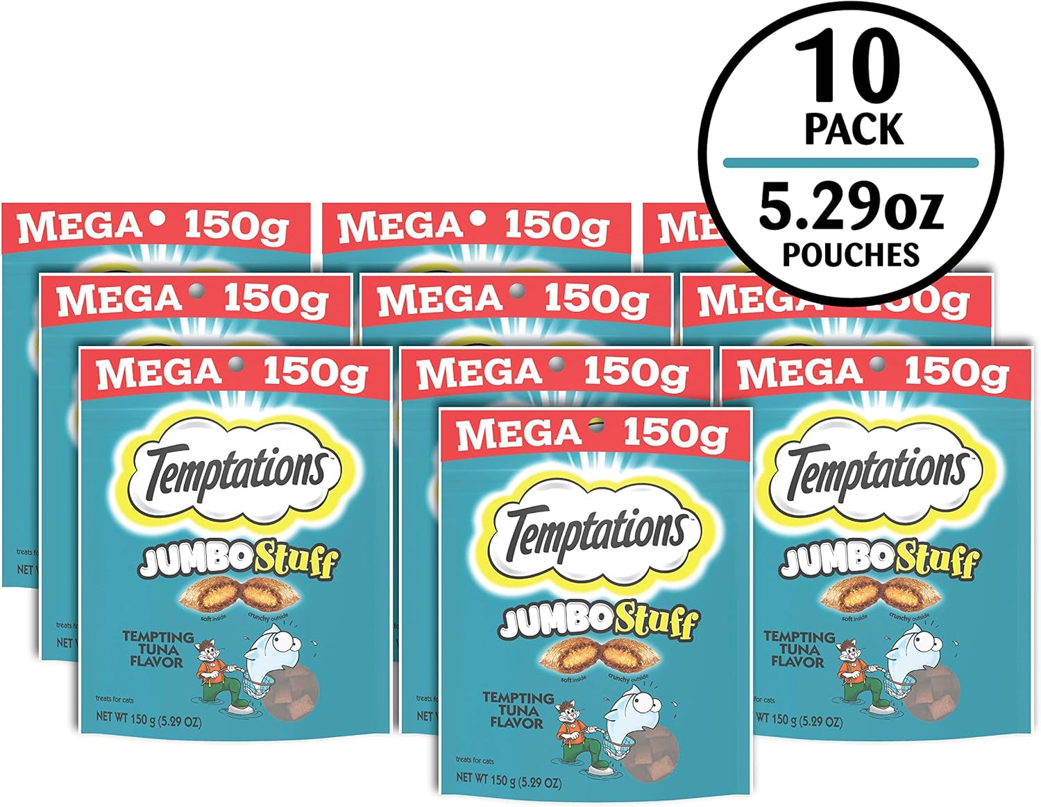 Jumbo Stuffed Cat Treats, Crunchy and Soft Cat Treats, Tempting Tuna Flavor, 5.3 Oz. Pouch (Pack of 10)