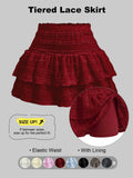 Women'S Pleated Ruffled Mini Skirt with Lace High Waist Woven Attached Leggings Gathered Double-Layer Flared Design Comfortable, Soft, Breathable Fabric Short Skirt Suitable for Outdoor Leisure Activities Daily Wear Back to School