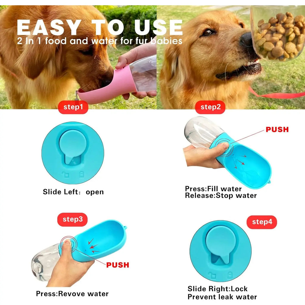 Dog Water Bottle,Portable Pet Water Bottle with Food Container,Outdoor Portable Water Dispenser for Cat,Puppy,Pets for Walking,Hiking,Travel,Puppy Essentials,Dog Stuff(19Oz)