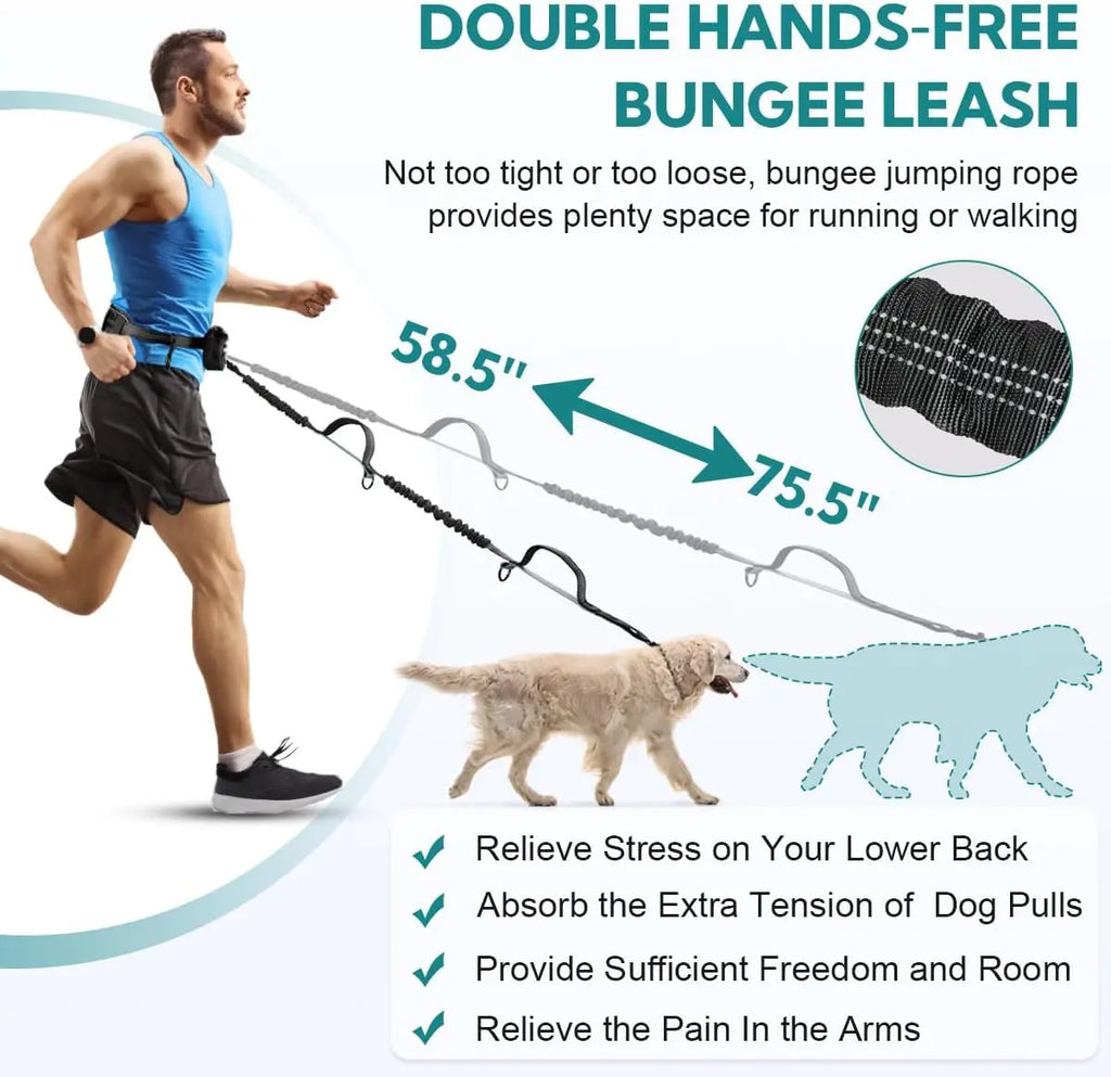 Pipidodo Hands-Free Dual Dog Leash with Waist Bag and Cushioned Pad – Effortless and Tangle-Free Walking for Two Dogs